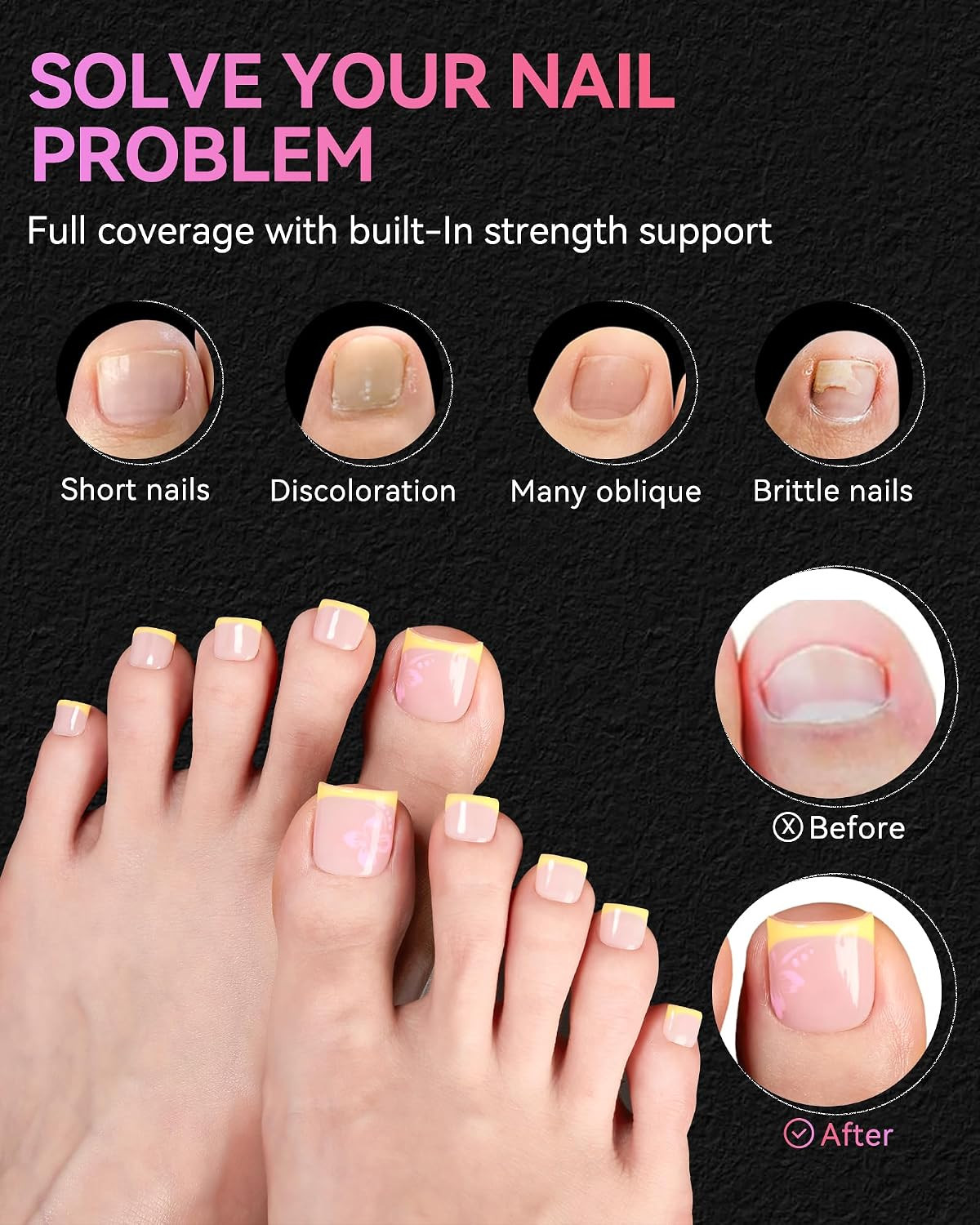 Toe Dual Forms for Poly Nail Gel, 150PCS 15 Sizes Toenail Forms Molds with Lengt
