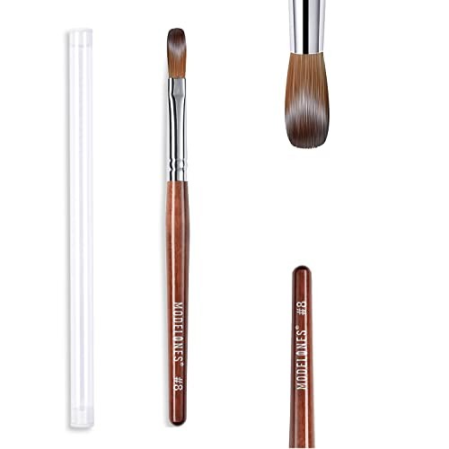 MODELONES Kolinsky Acrylic Nail Brush Size 8 Oval Crimped Wooden Handle