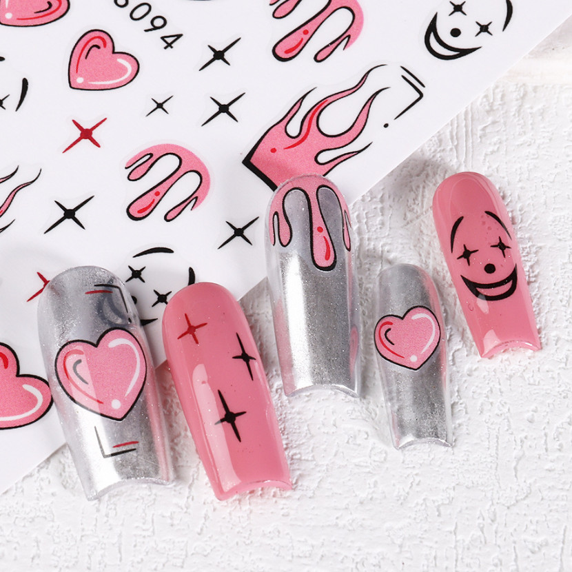 Clown Nail Stickers 3D Halloween Candle Stars Comic Heart Flame Graffiti NS52