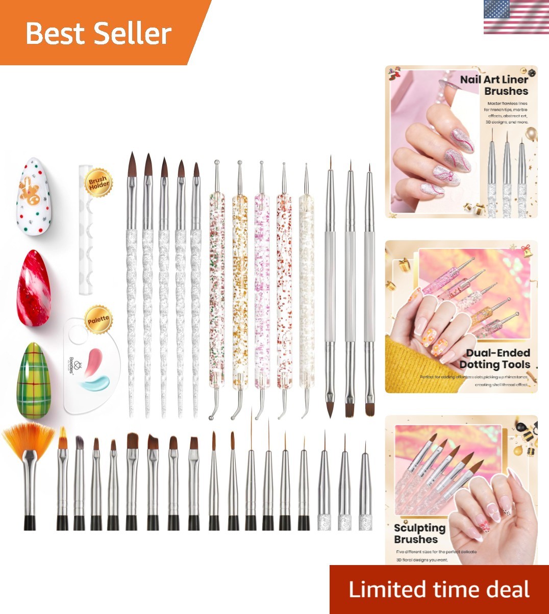 Beetles Nail Art Set – 31pcs, Metal Handles, Multi-Shapes, Colorful, All-in-One