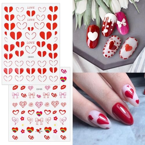 12Sheet Valentine’s Nails Stickers Colorful Heart Muti Shape Nails Art