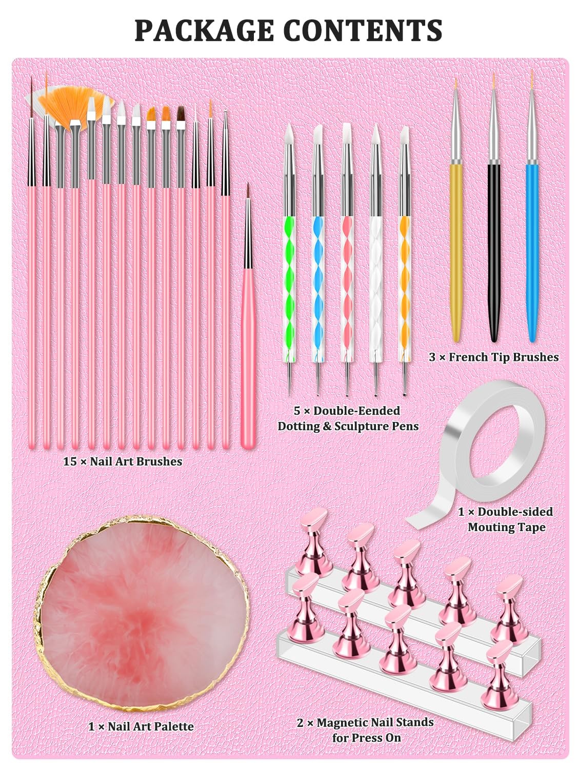 27-In-1 Nail Art Tools with Nail Stand Holder for Press on Painting