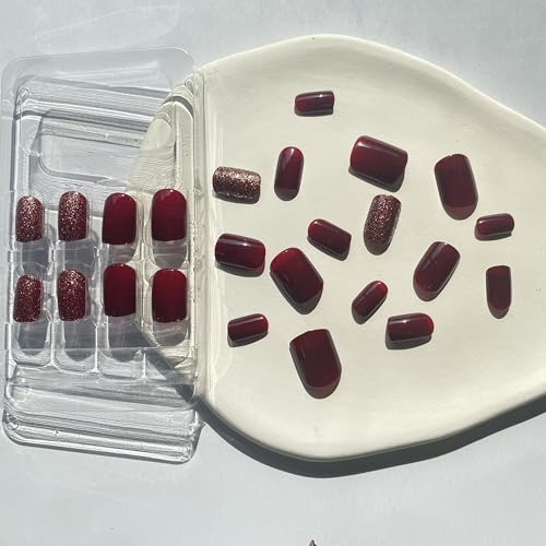 Burgundy Press on Nails Short False Nails Solid Color style14-Burgundy fall