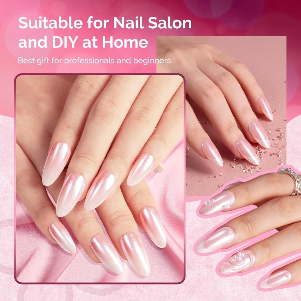 White Chrome Nail Powder Pearl Mirror Effect Pigment Pearlescent Mermaid Glitter