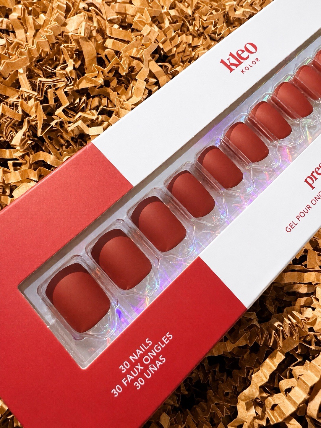 Kleo Kolor 30 Press-On Gel Nails~Brick House Red Matte~Short Square