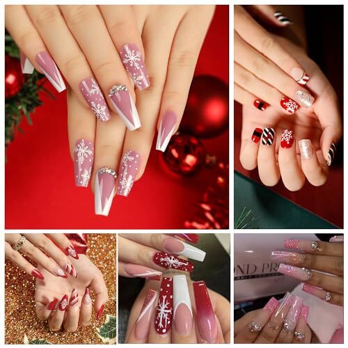 Christmas Pink Nail Art Sticker Decals 3D Self-Adhesive Pink White Snowflake