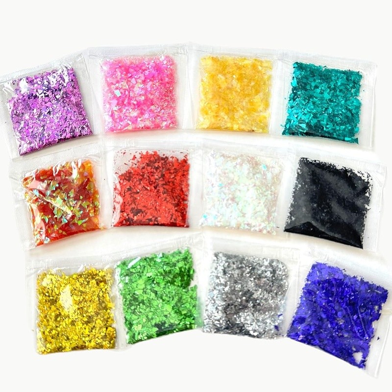 Sparkly Holographic Glitter Flakes Nail Art Body Crafts Makeup 12 Colors 1 Pack