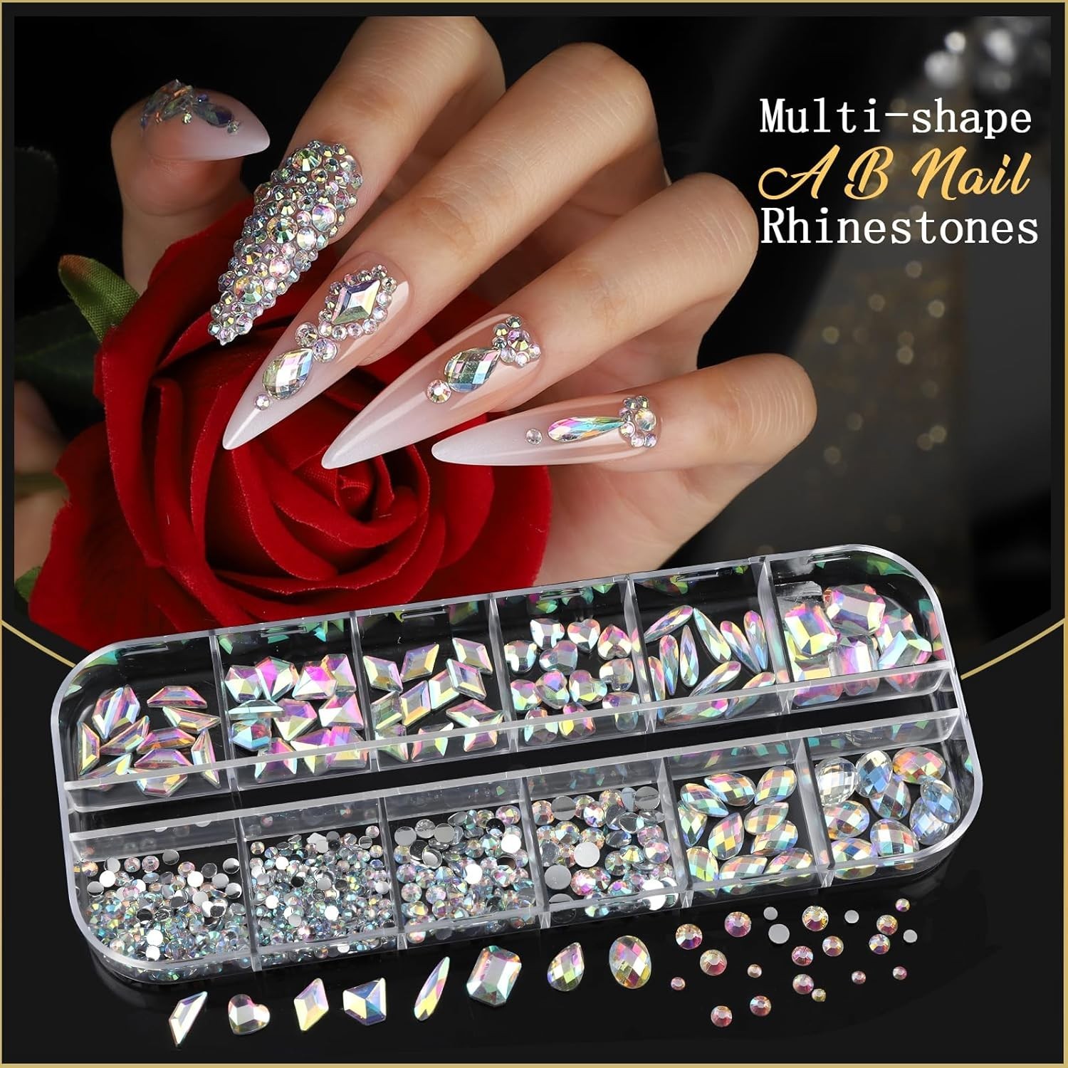 Teentior Nail Charms Nail Stickers with Nail Gems Kit, 8 Boxes Nail Art Rhine…