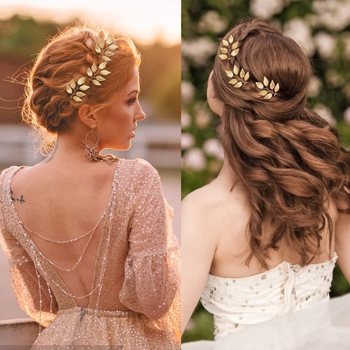 6 Pieces Bridal Wedding Hair Pins Gold Leaf Crystal 1 Count (Pack of 6),