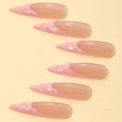 Long Press On Nails Stiletto Fake Nails French Tip False Medium Pink 3D French