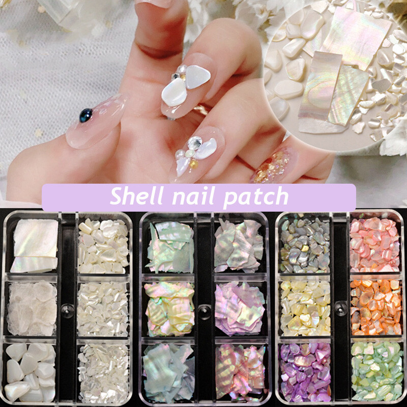 6 Grids Nail Art Abalone Shell Irregular Fragment 3D Charm Decoration Slice DIY