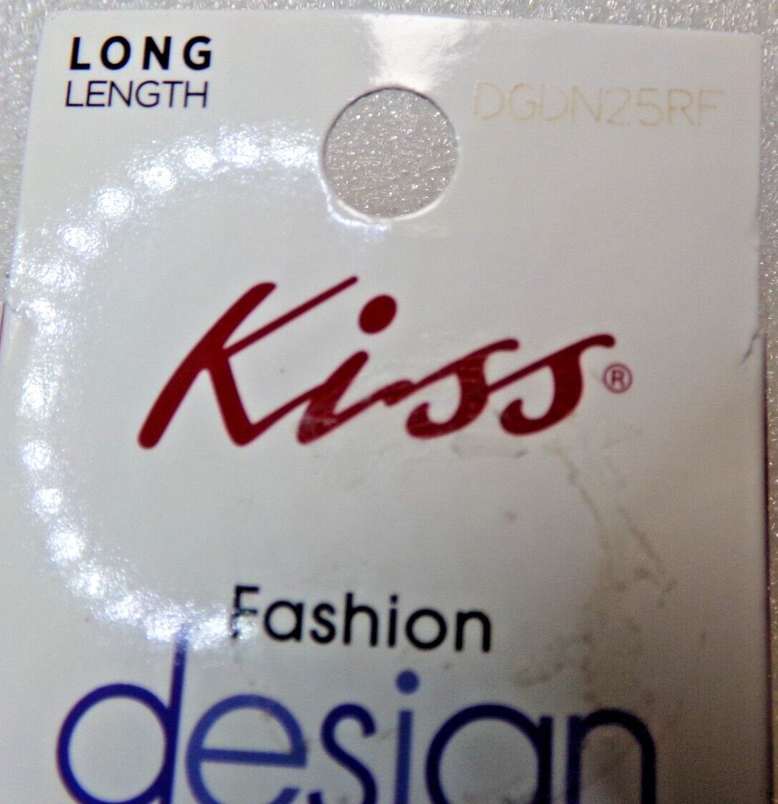 KISS NAILS GLUE ON Shiny Blue French with Flowers LONG LENGTH, COFFIN SHAPE