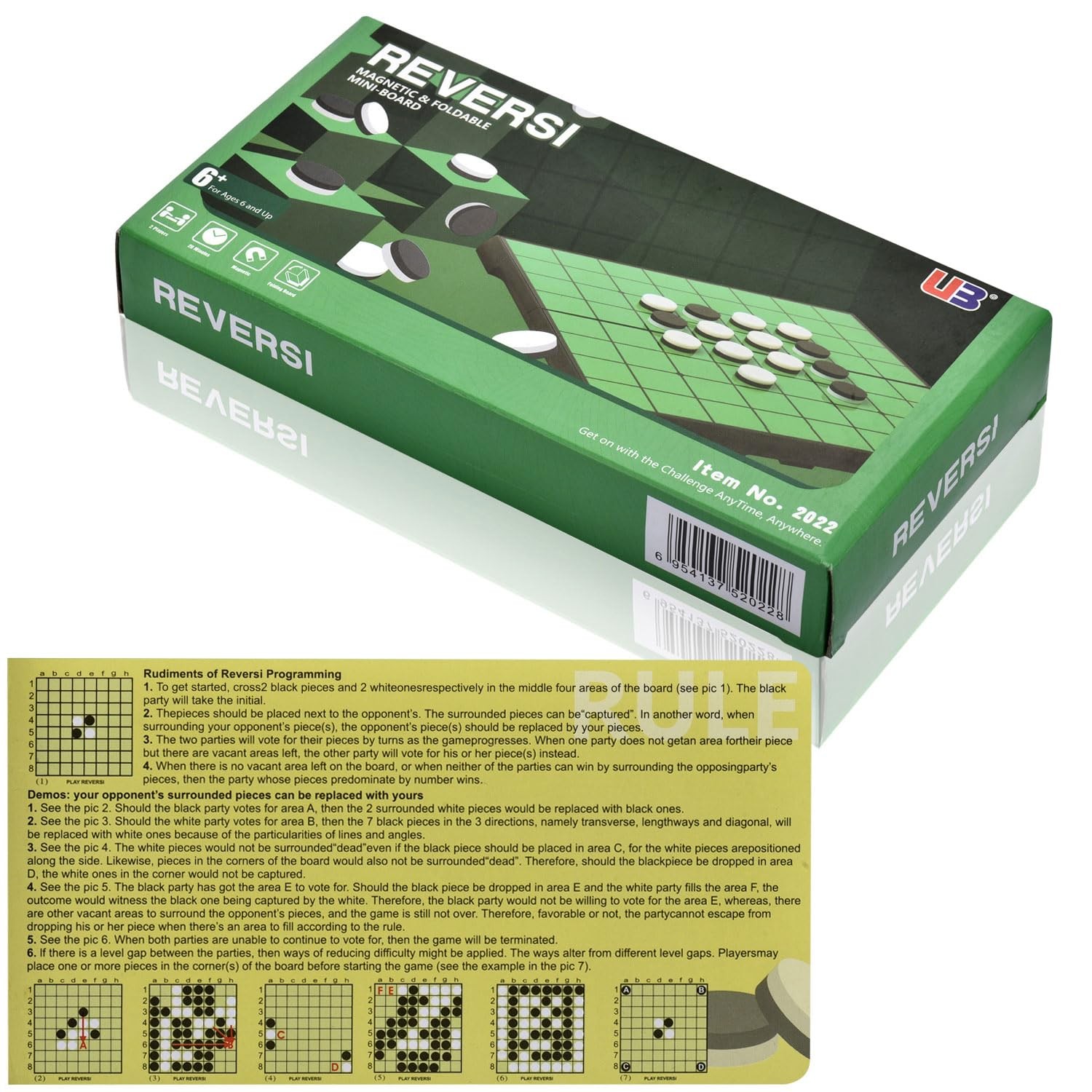 MusicTree Magnetic Reversi 7.56 x x 1.16 inches, White, Black, Green