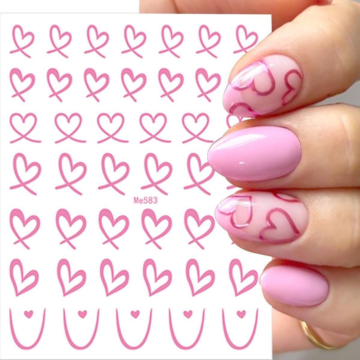 6 Sheets Valentines Nail Stickers for Nail Art Laser Colorful Heart Nail Decals