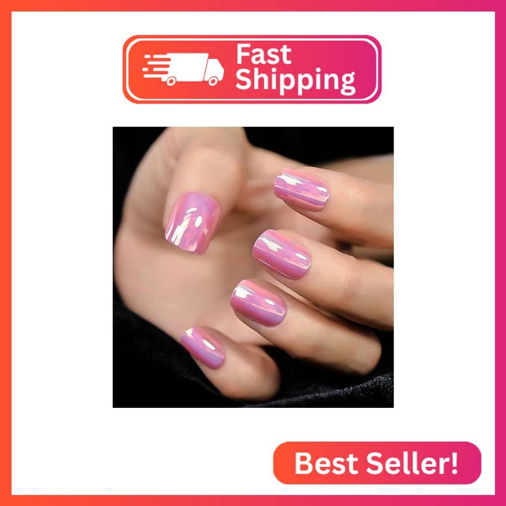 LINSSQ Press on Nails,Dark Pink False Nails,Beauty Metallic Mirror Nails Manicur