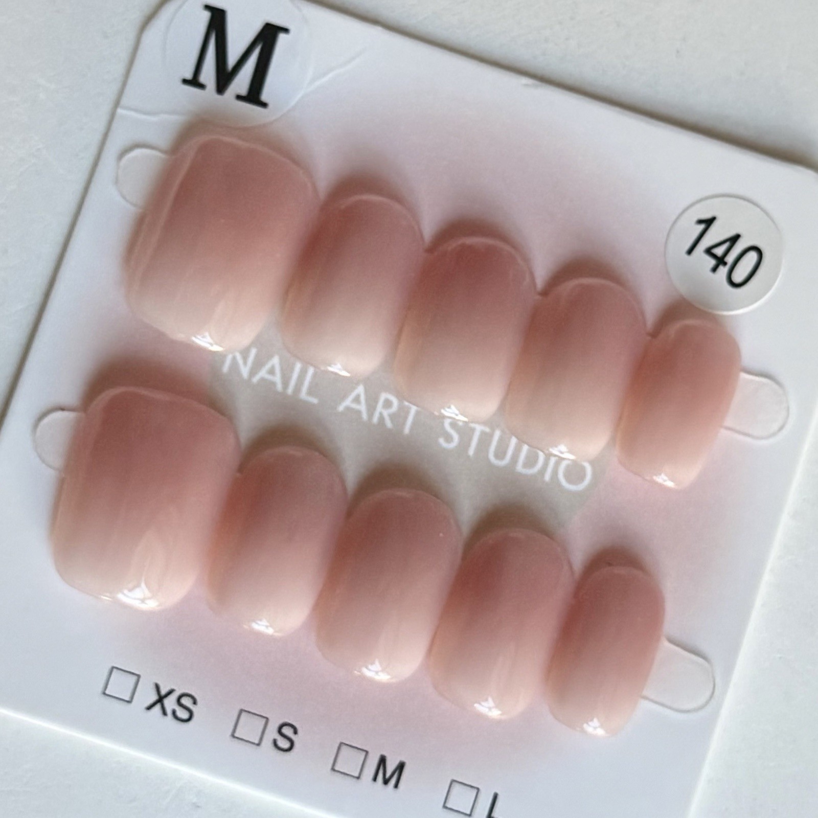 Handmade Pink White Ombre Press-On Nails Short Square Size M Reusable Fake Nails