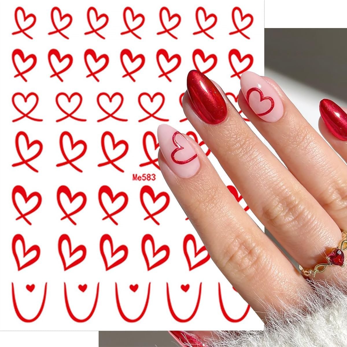 6 Sheets Valentines Nail Stickers for Nail Art Laser Colorful Heart Nail Decals