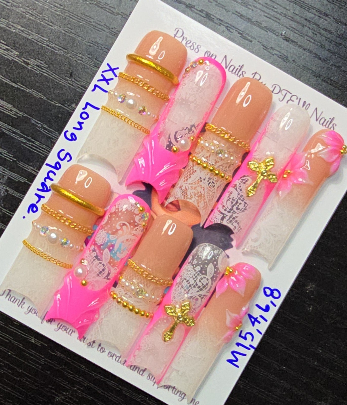 Handmade Gel Press On Nails,Luxury Nails Medium Size 1,5,4,6,8 XXL Long Square