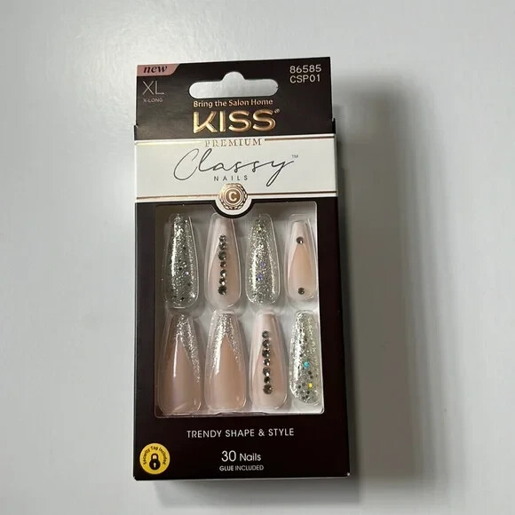 Kiss Premium Classy 30 Nails Trendy Shape Style Glue 86585 CSP01 Extra Long XL