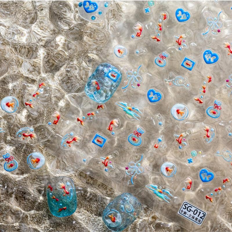 Shiny Goldfish Plastic Bag Seahorses Summer Jellyfish Starfish Nail Art Stickers
