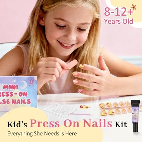 16 Sizes Press on Nails Kit for Kids – 32 Pieces French Almond B-Happy Smile