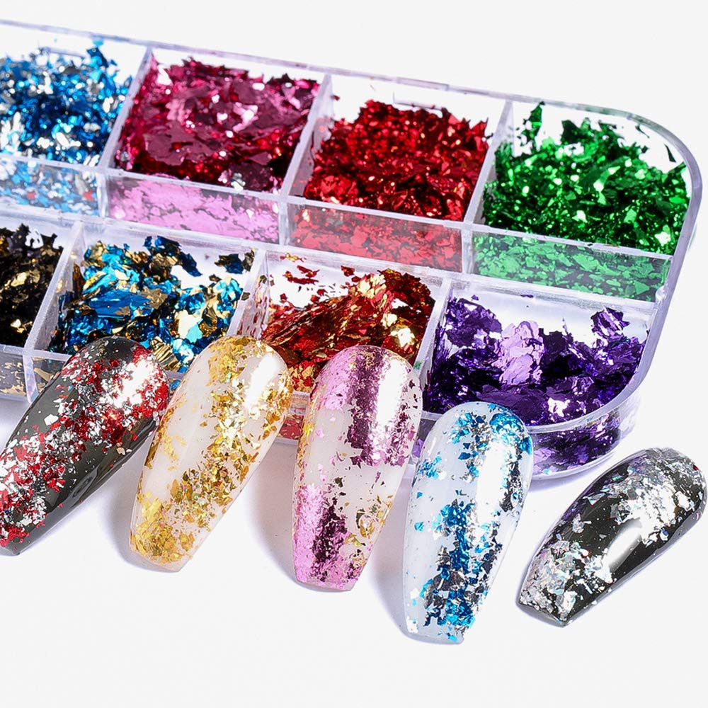 24 Grids Foil Nail Art Holographic Aluminum Nail Foil Flakes Stickers Nail Sequi