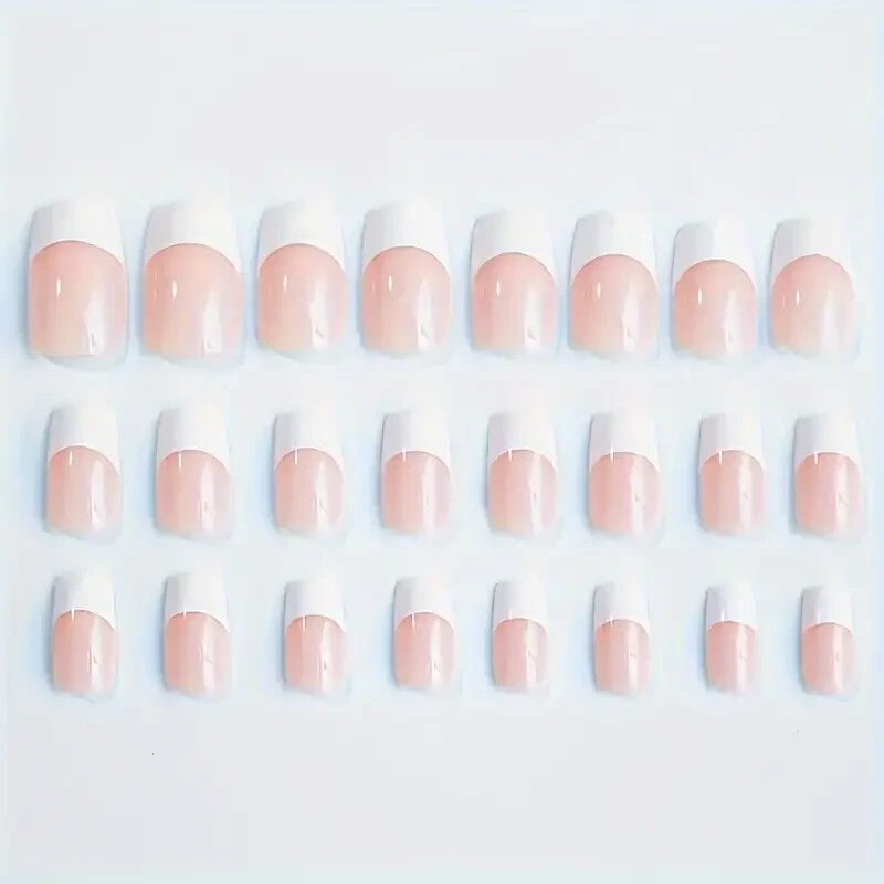 Long Square Press On Nails, French Tip Fake Nails Full Cover False Nails