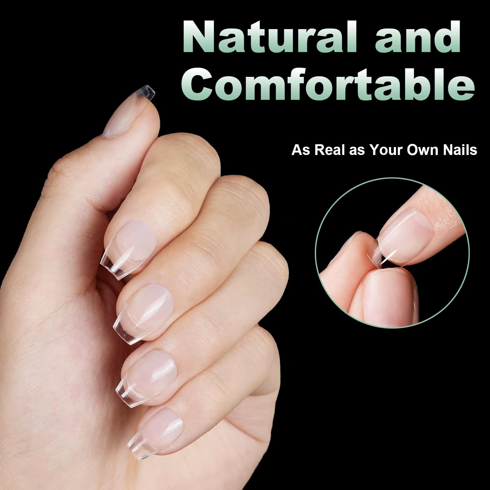 BlueZOO Extra Short Coffin Fake Nails Soft Gel Nail Tips, Short, Clear
