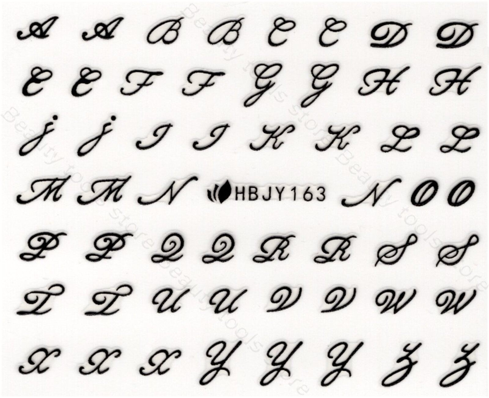 Nail Art 3D Decal Stickers Alphabet Letters In Writing Black HBJY163