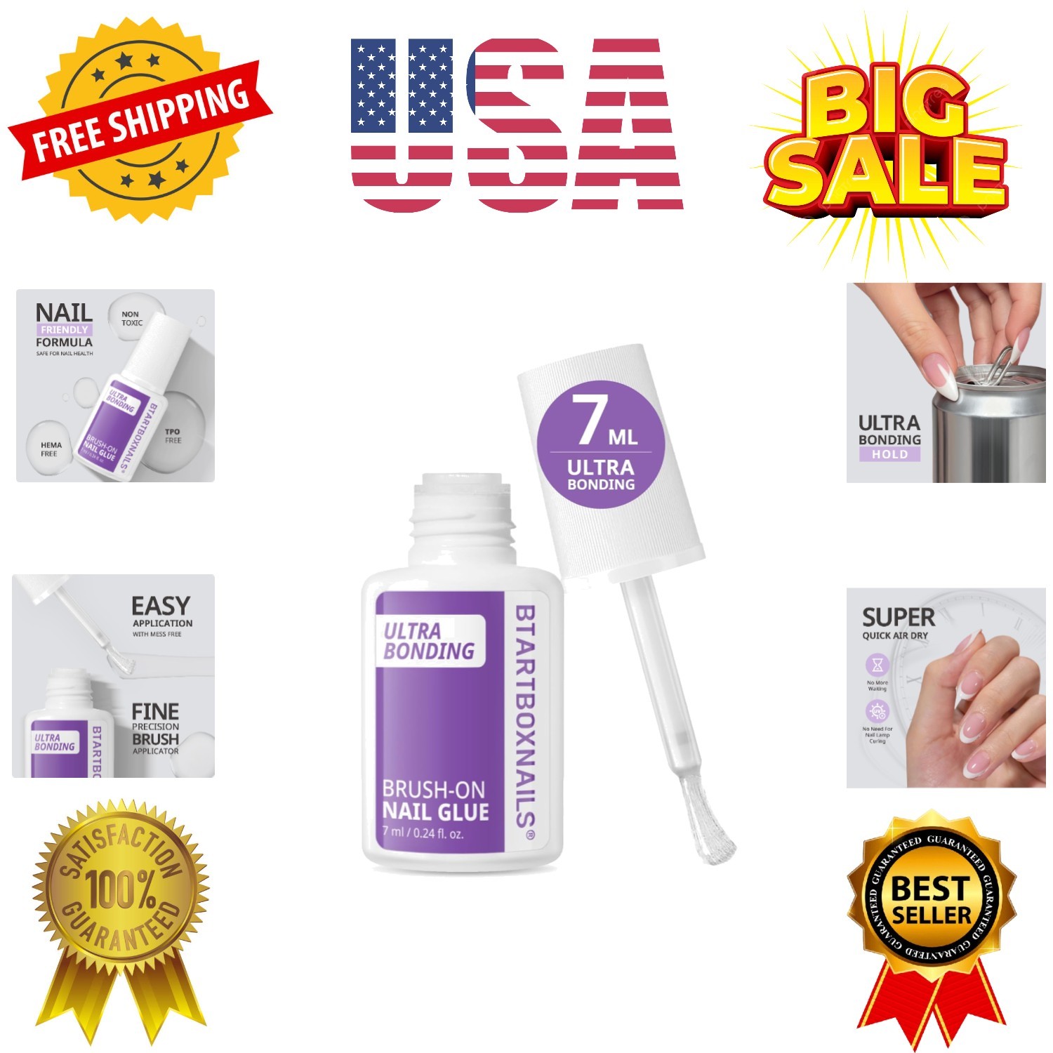 Nail Glue for Press Ons – Brush on Glue for Nail Tips & Acrylic Fake Nails, H…
