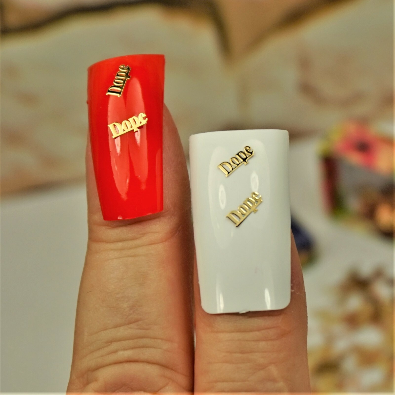 25 GOLD METAL “DOPE” NAIL CHARMS NAIL DECALS SMALL GIFT IN BOX FOR WOMEN