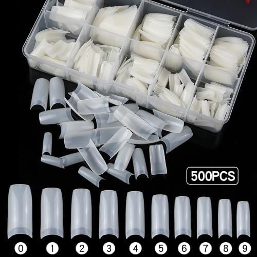 1000pcs Clear and Natural Acrylic Nail Tips,10 Size French Nail Tips For Acrylic