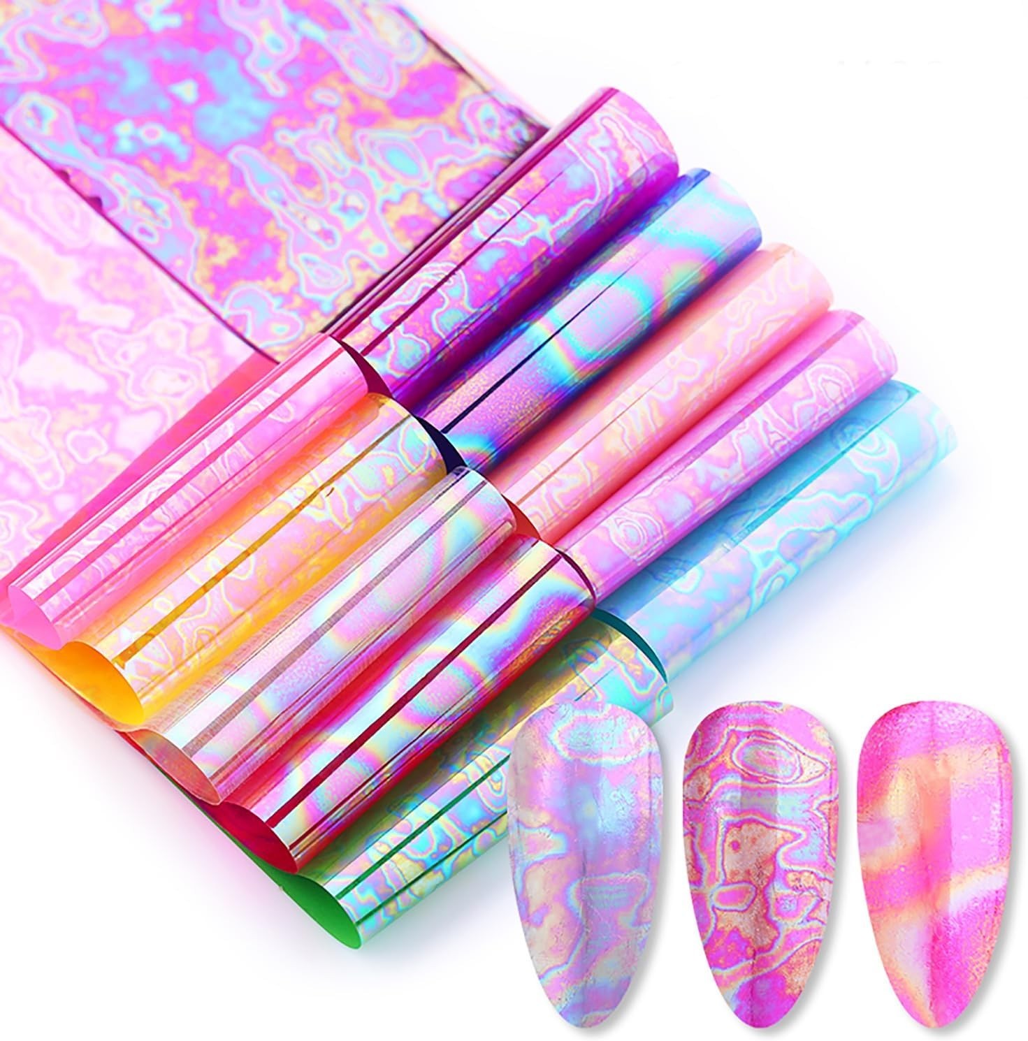 10 Rolls Nail Foil Transfer Sticker Kit Nail Foil Sheets Solid Aurora Iridescen
