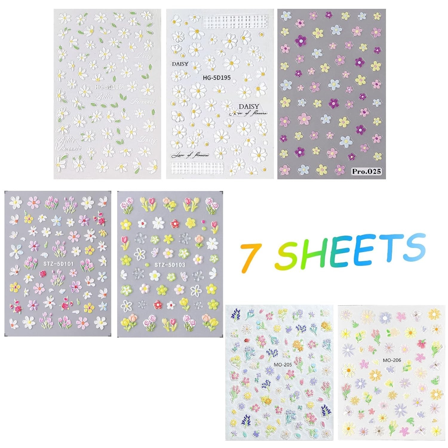 Personalized Nail Art Made Easy – 7 Sheets of Floral 3D Stickers with Tweezers