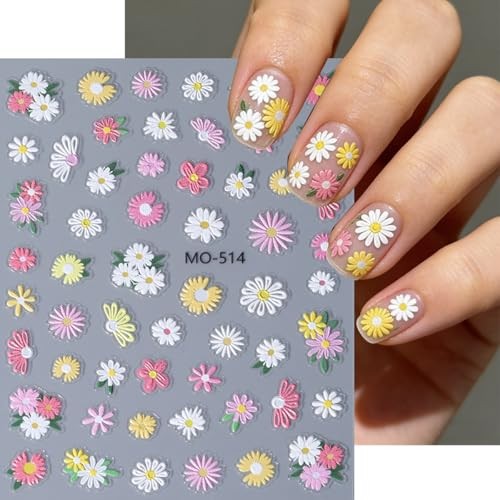 3 Sheets Spring Flower Nail Stickers for Nail Art – 3D Self Colorful Flower 2