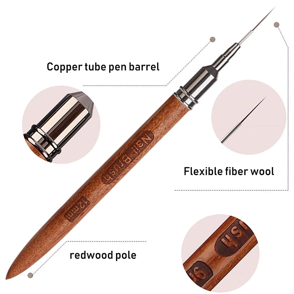 Wooden Nail Art Liner Brushes for Fine Detail Nail Design Painting