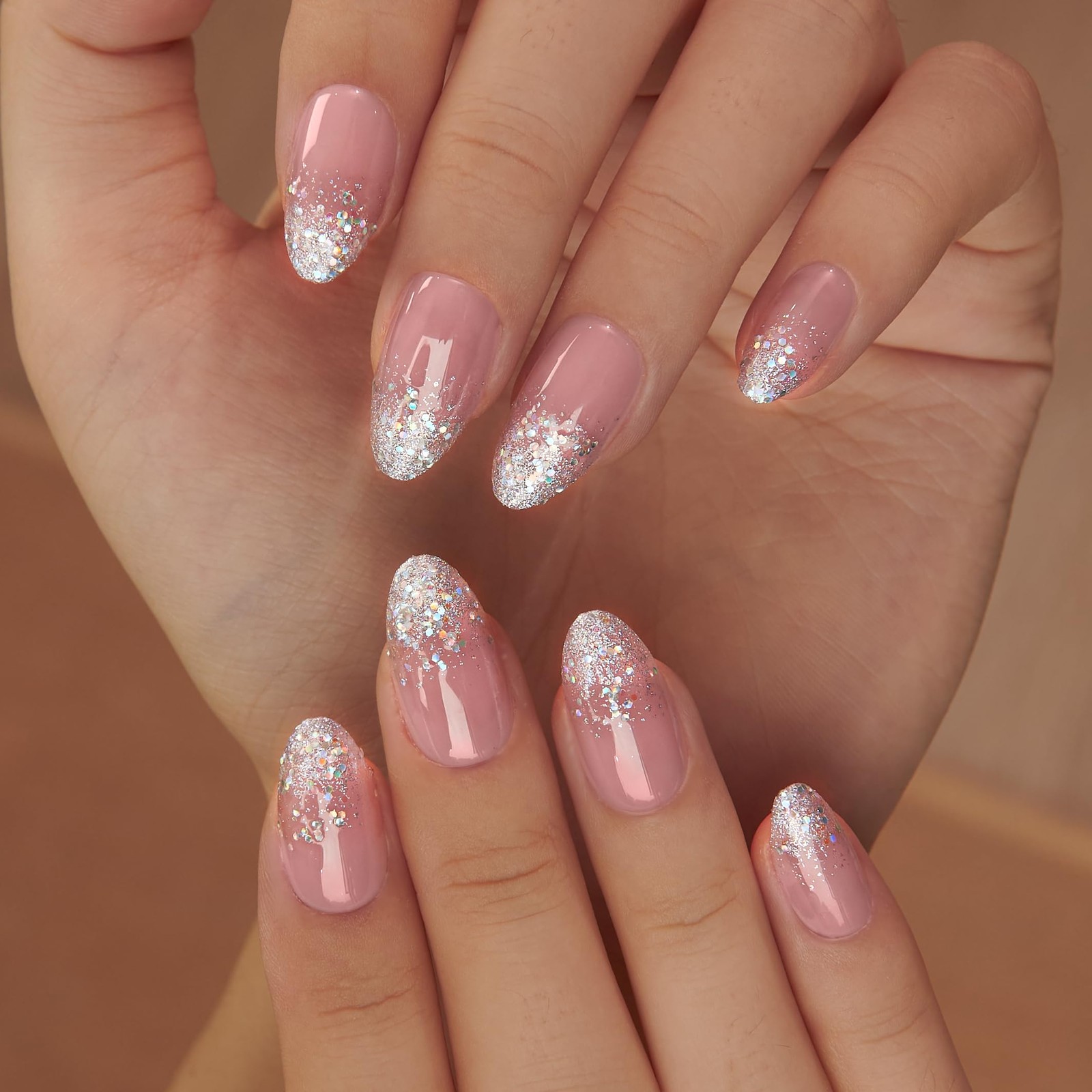 Press On Nails Medium Almond Apricot – 30pcs Handmade Glitter Press on Nails …