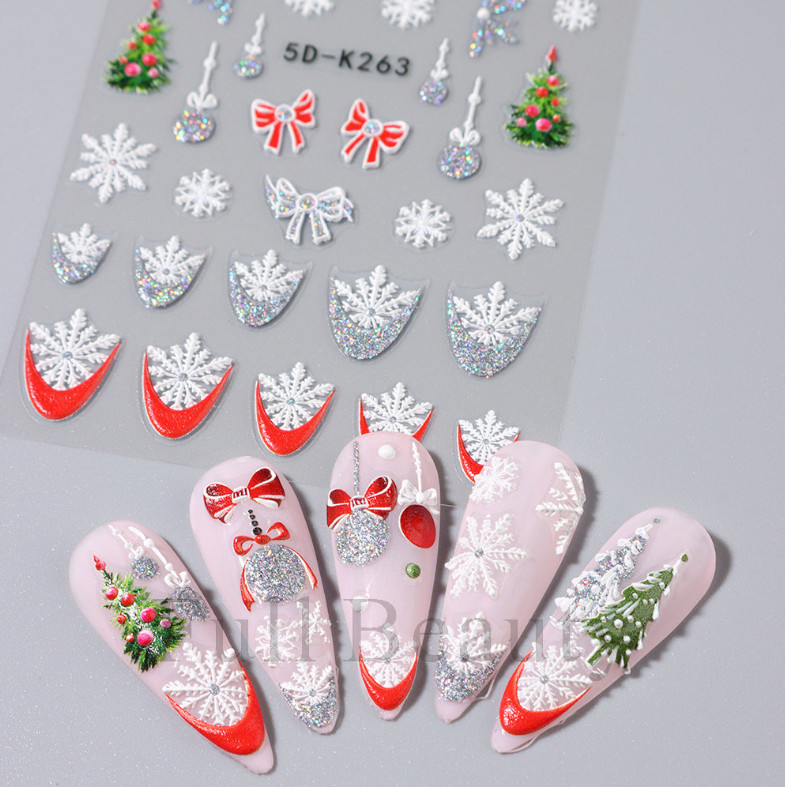 5D Embossed Christmas Snowflake French Santa Star Nail Art Sticker Manicure NH24