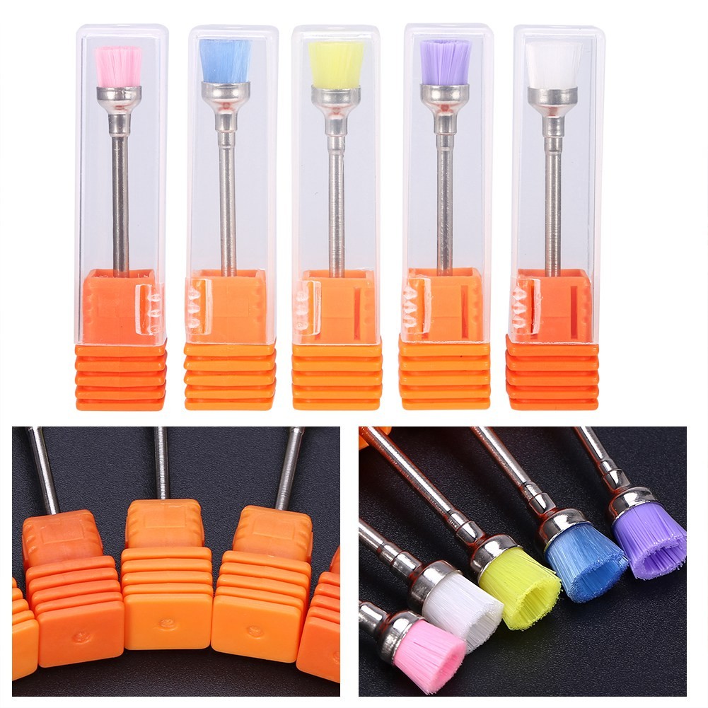 5pcs Nail Polish Grind Drill Clean Brush Head For Electric Nail Drill Machine