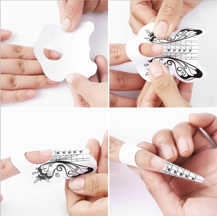 100Pcs Self Adhesive Butterfly Nail Forms Acrylic UV Gel Nail Art Extension Tips