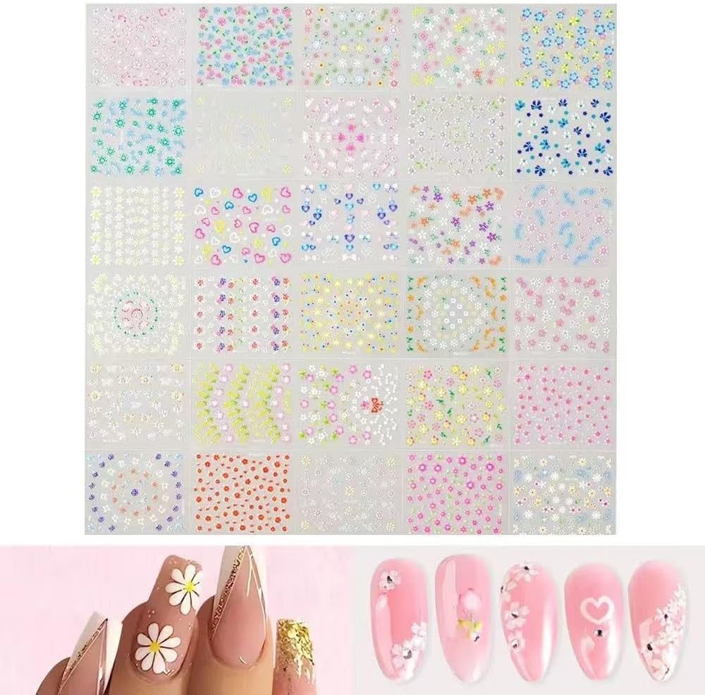Flowers Nail Art Stickers Decals Colorful Flower Rose Daisy Cherry Blossoms N…