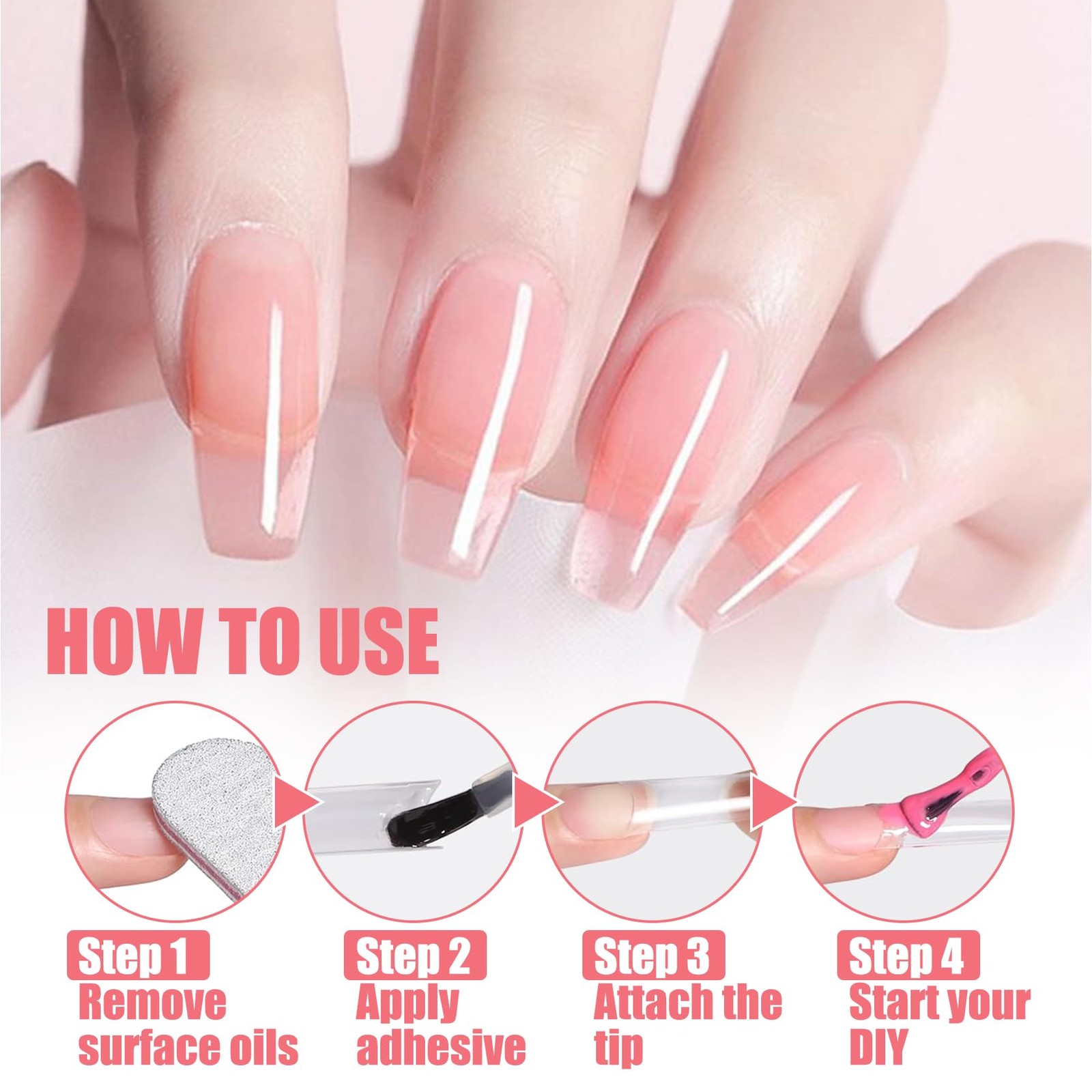 360Pcs Clear Long Coffin Nail Tips Full Set,Fake Nails Soft Gel Full&Half Cov…