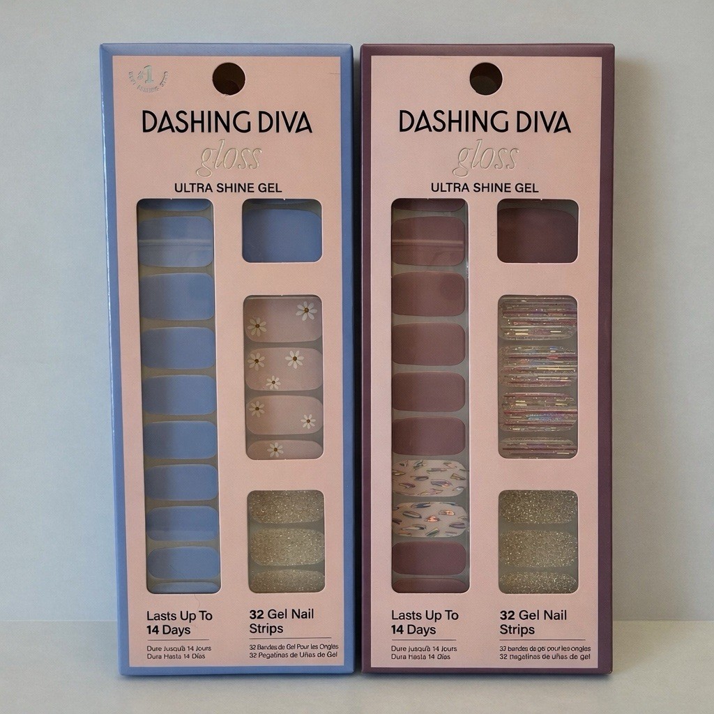 Lot of 2 Dashing Diva Gloss Ultra Shine Gel Nail Strips 32 Count Each New Colors