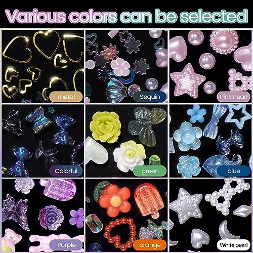 3D Assorted Pearls Gems Nail Charms Kit Multi Color Heart Flower S1-colorful
