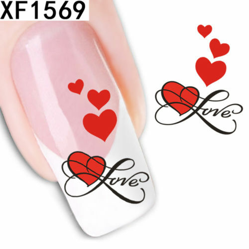 Nail Art Water Transfer Sticker Decal Stickers Pretty Heart Red Black XF1569