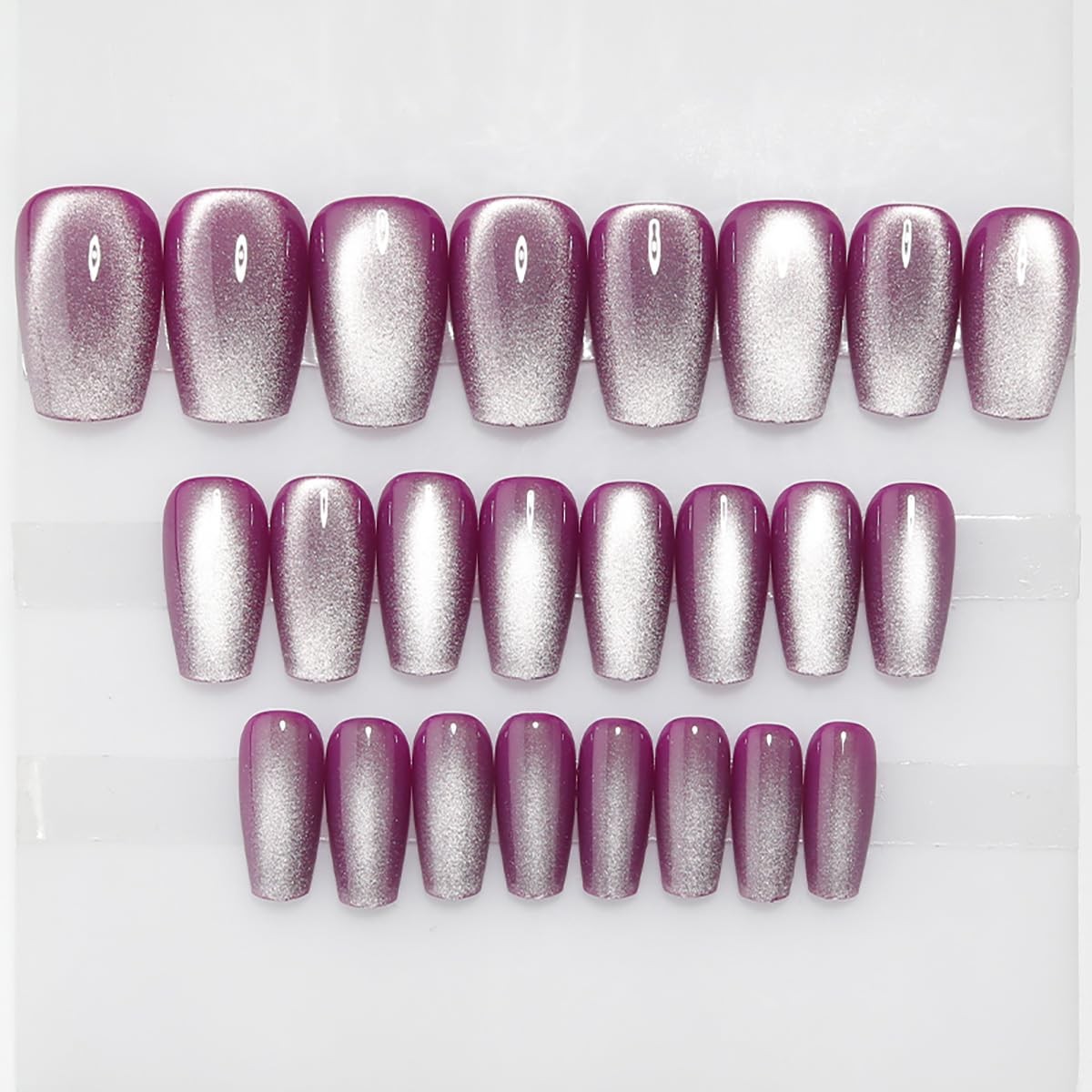 Fall Purple Medium Press On Nails, Cat Eye Coffin Short, C0-Moonlit Amethyst