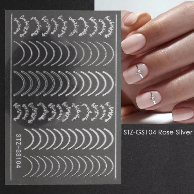 Nail Art Sticker Decal SILVER Lace Abstract Line French Line Manicure GS104 NS33