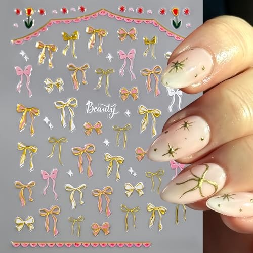 8pcs Black Gold Bow Nail Art Stickers – Colorful Bowknot Ribbon Nail bowknot