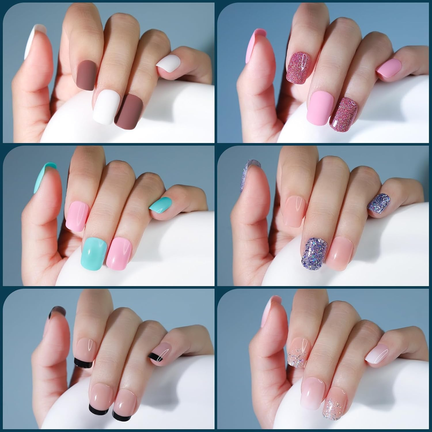 Press on Nails, 24 Colors 576PCS Press on Nails Short Square Matte Glossy. Glitt