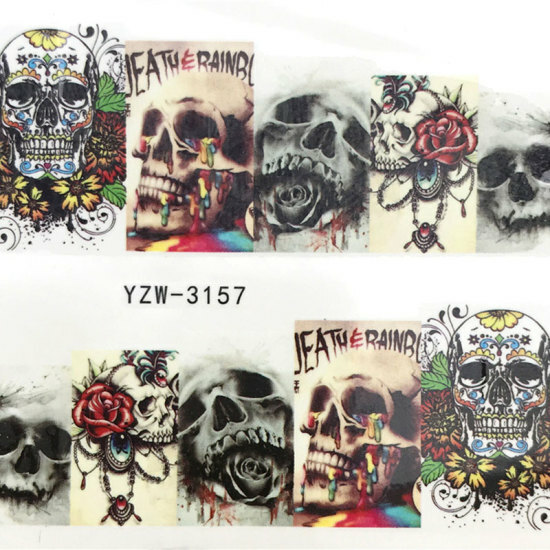Multicolor Skeleton Skull Rose Flower PVC Nail Art Decoration Stickers #886-3157